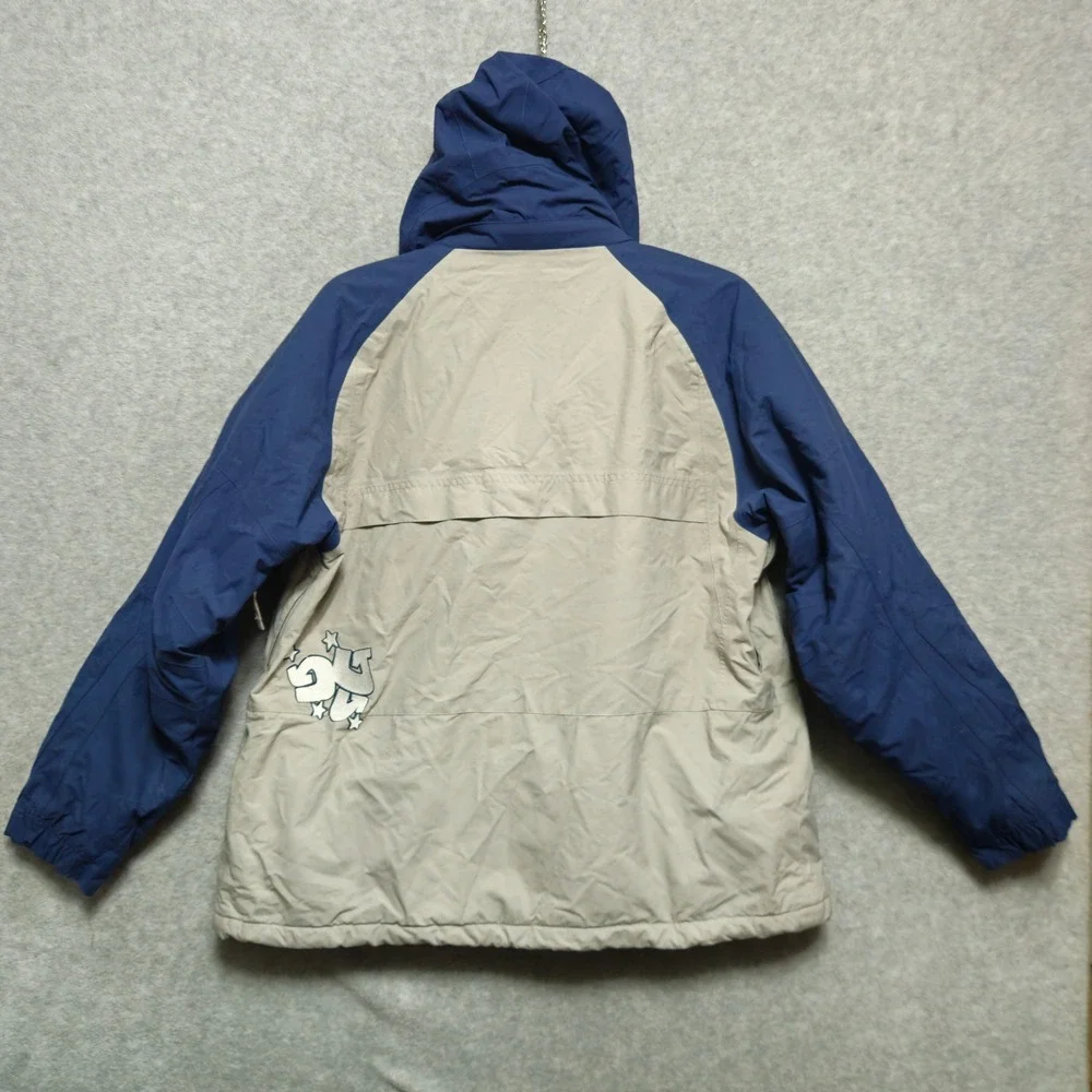 Burton Juniors Womens XL Ski Snowboard Jacket Blue Khaki Hooded Puffer Insulated